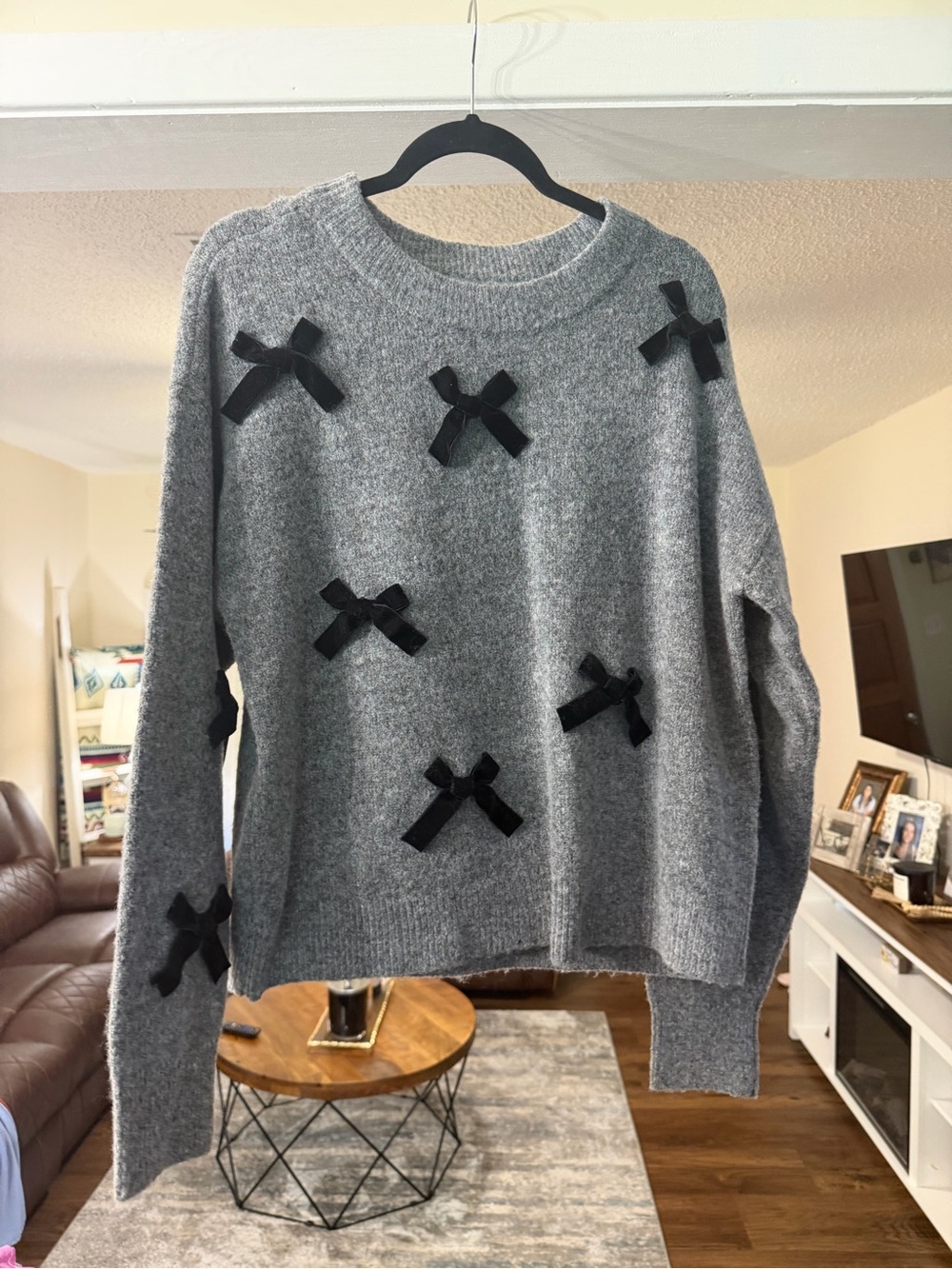 Takara Grey Crewneck Sweater with Black Bow Appliqués - Men